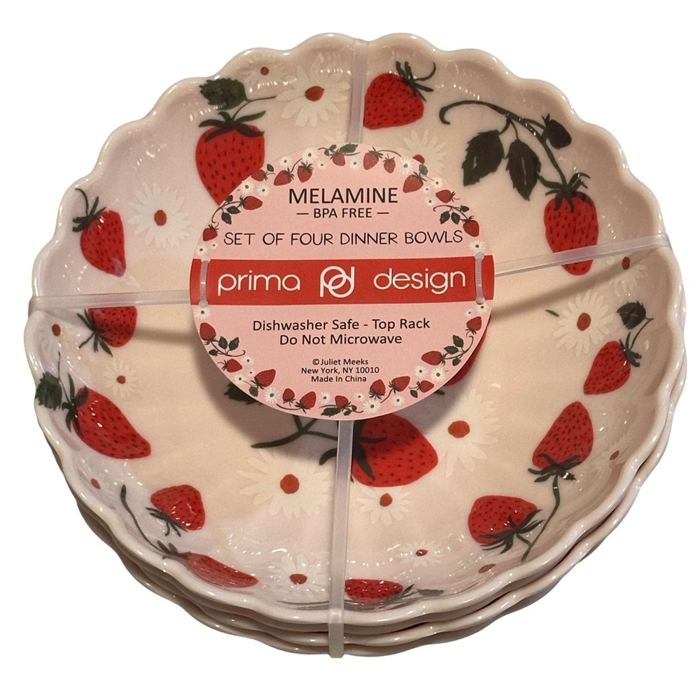 Dinner Bowls Prima Design Strawberry Melamine Set of 4 New